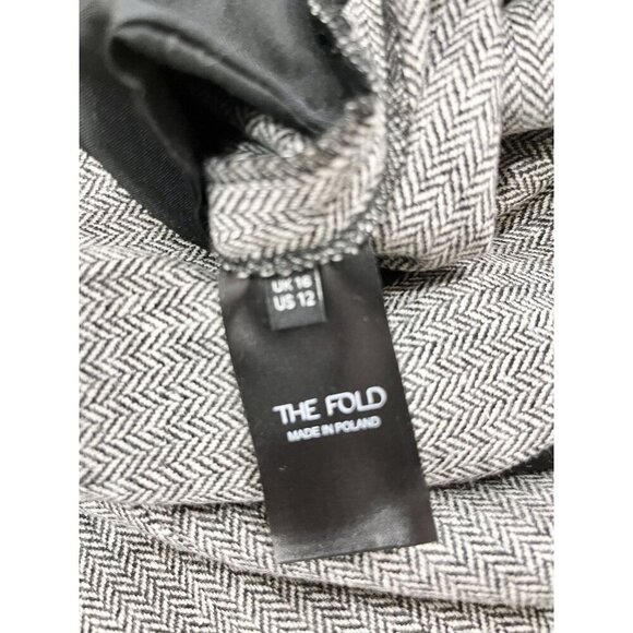 The Fold Gray Herringbone Wool Blend Dress Pants With Black Silk Trim 12 EUC - Picture 3 of 4